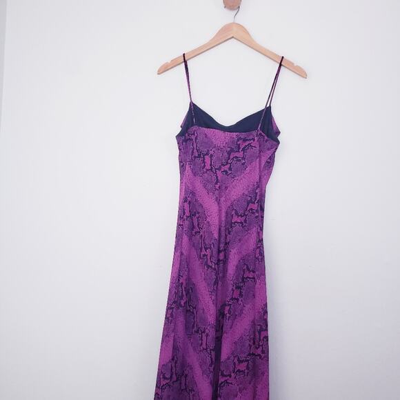 Vintage 90s Jump Apparel Snakeskin Maxi Slip Dress Cowl Neck Purple Black - Picture 8 of 9